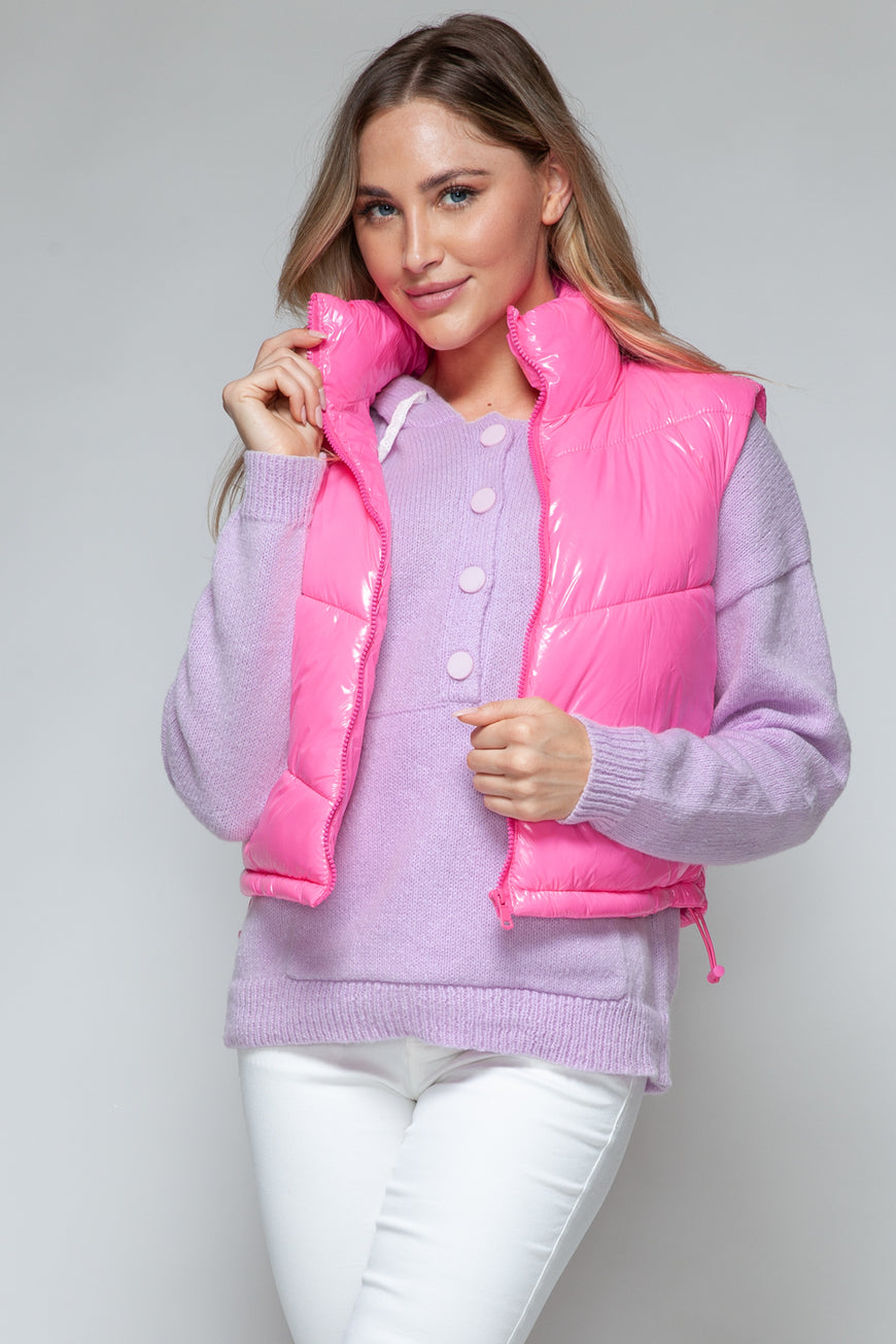 Snobbish Zip Up Turtleneck Shiny Quilted Vest - TopFashionHQ