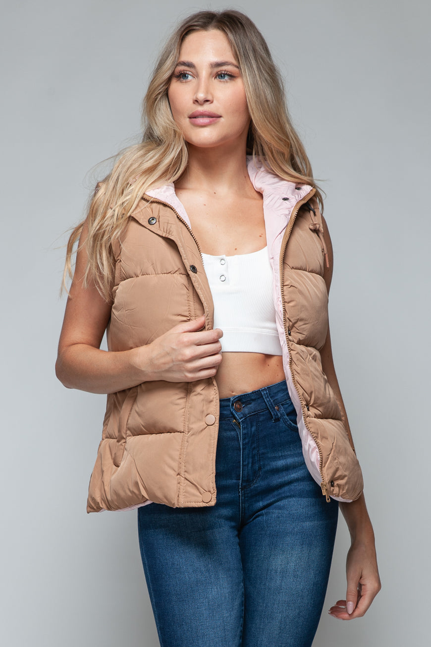 Snobbish Snap and Zip Closure Hooded Vest - TopFashionHQ