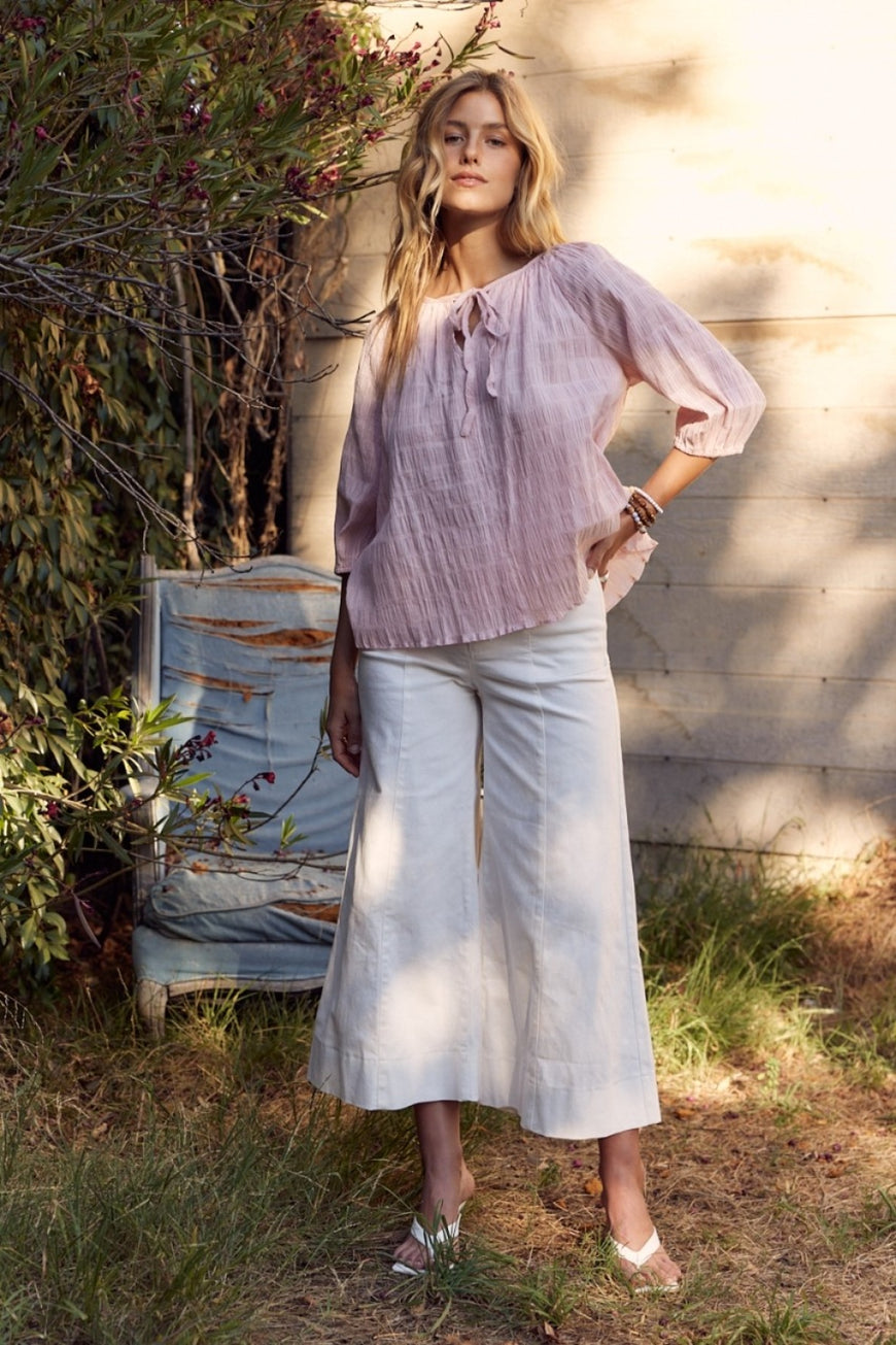 In February Textured Tie Neck Blouse - TopFashionHQ