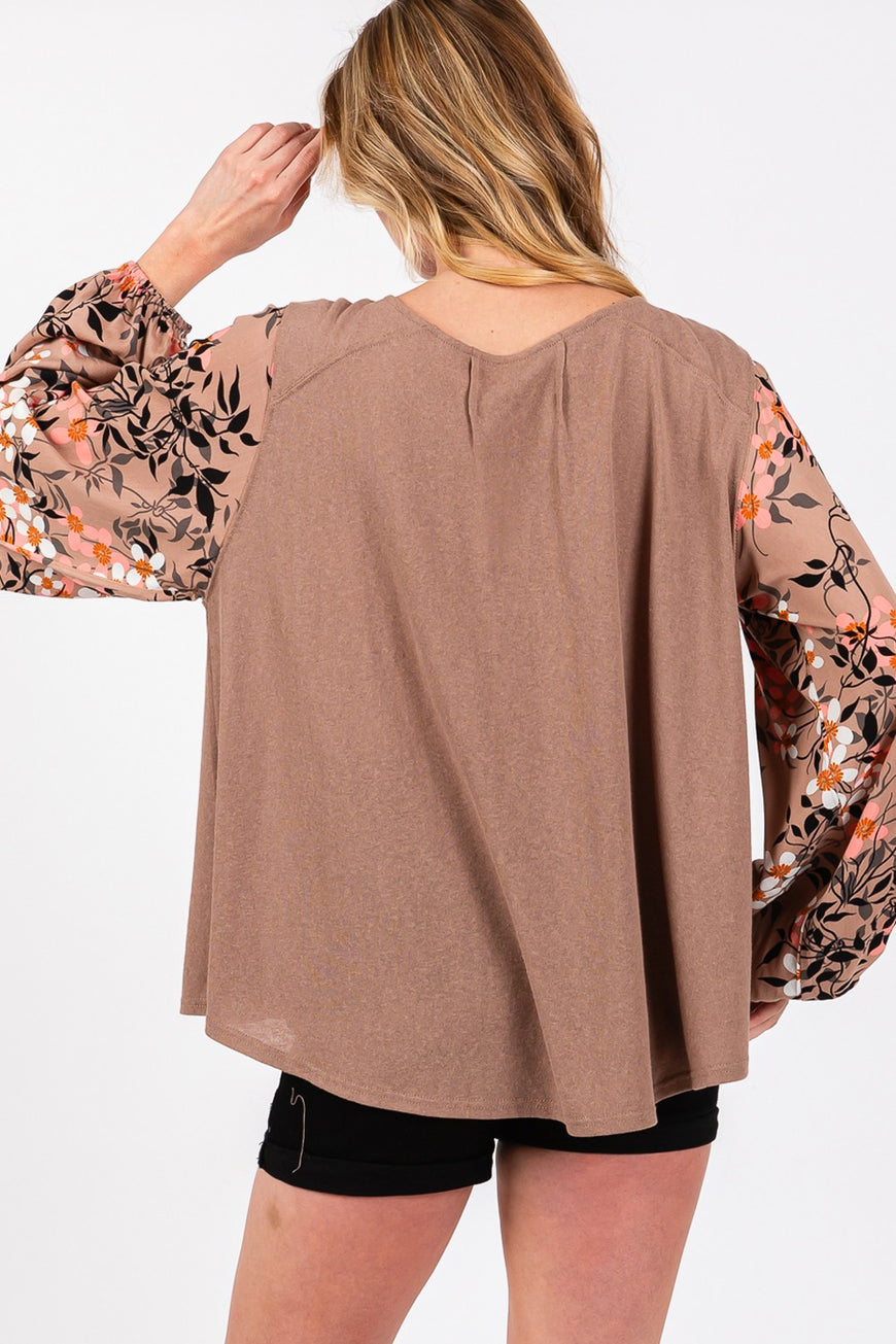 SAGE + FIG Floral Long Sleeve Front Pleated Detail Blouse - TopFashionHQ