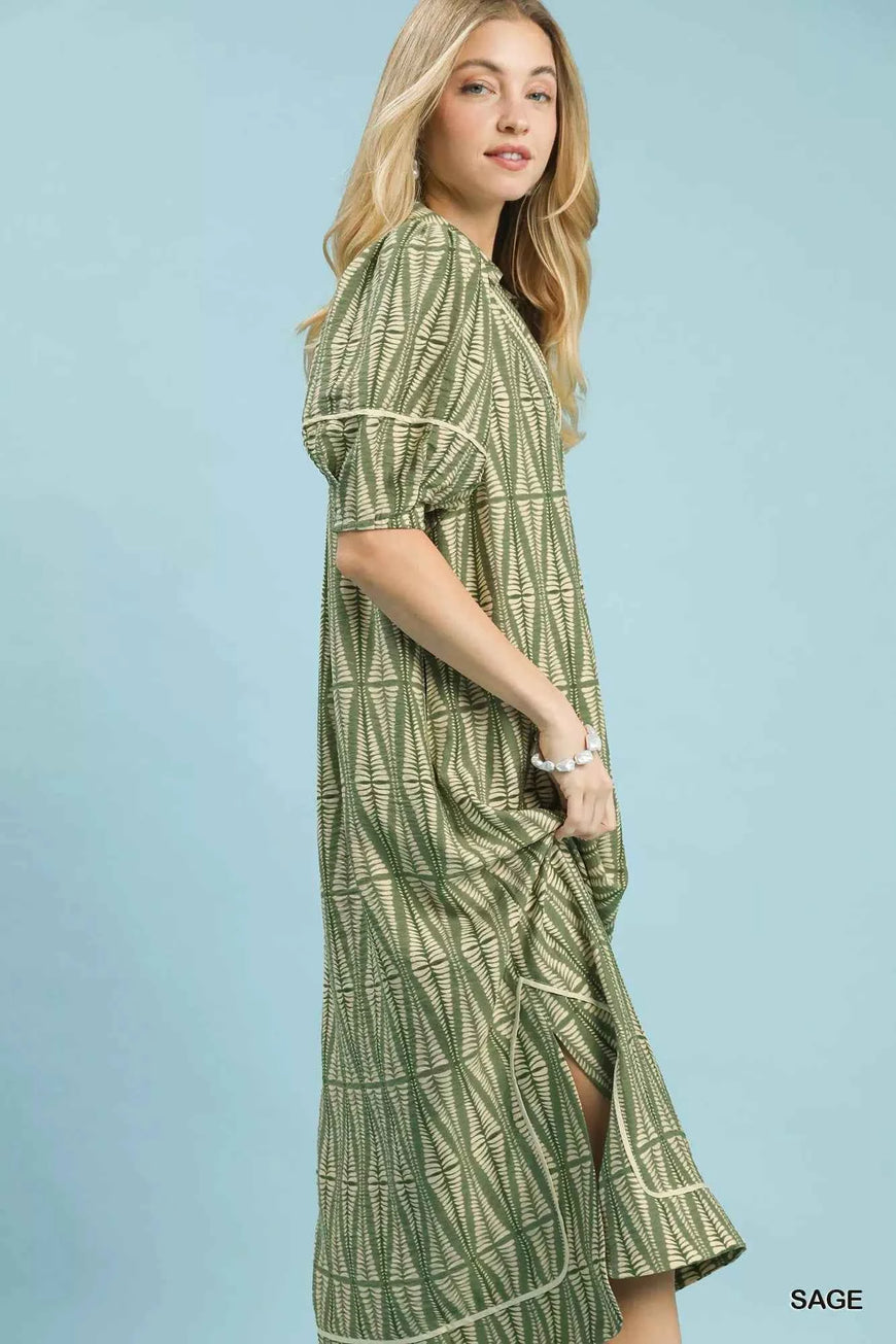 Umgee Geometric Print Midi Dress