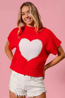 BiBi Rib Banded Heart Pattern Valentines Sweater