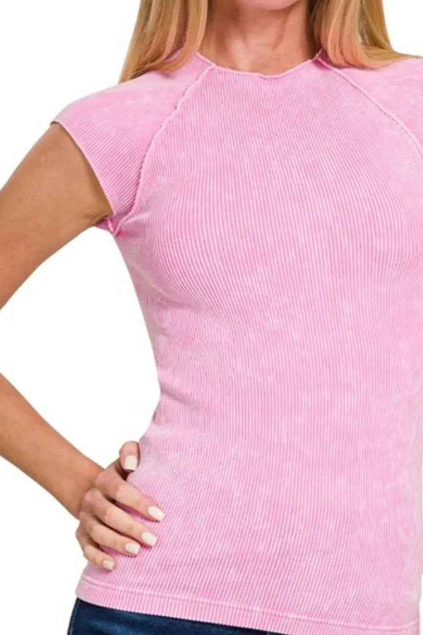Zenana Stone Washed Ribbed Seamless Top