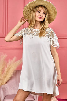BiBi Crochet Lace Yoke Detailed Wrinkled Top