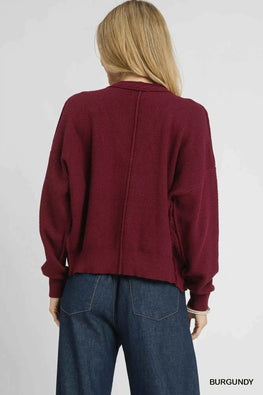 Umgee Chunky Cable Knit V-Neck Button-Up Cardigan