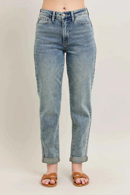 Judy Blue Full Size Hw Vintage Wash Double Roll Cuff Bf Jeans Plus Size