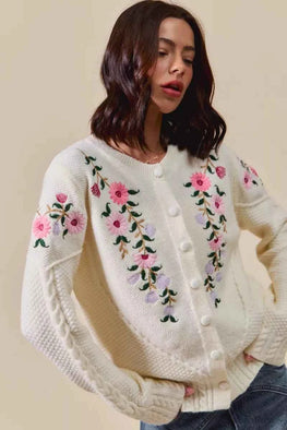 SO ME Floral Embroidered Coquette Sweater Cardigan