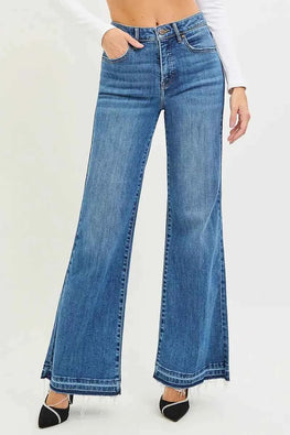 RISEN High Rise Wide Leg Jeans With Released Hem