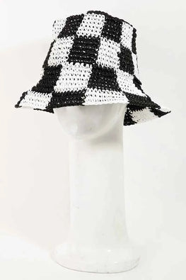 Fame Checkered Pattern Knit Bucket Hat