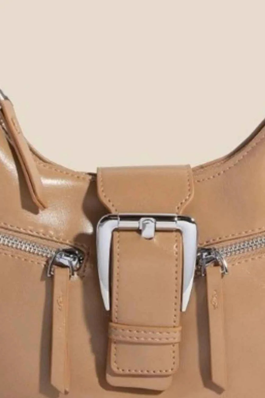 Fame Large Buckle Triple Zipper Hand Bag