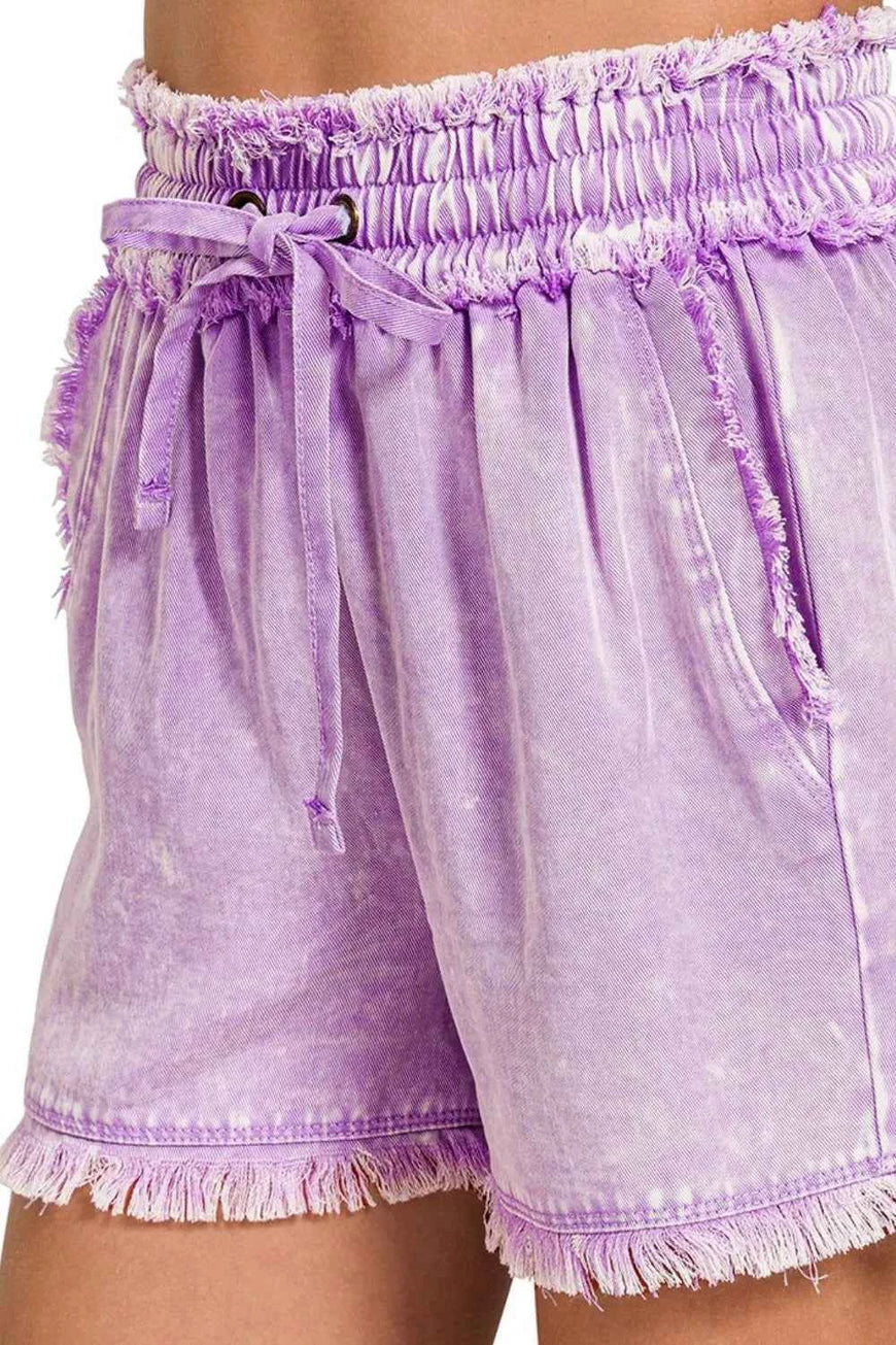 Zenana Mineral Frayed Hem Washed Shorts