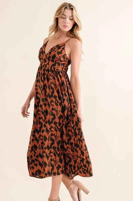 And The Why Leopard Print Plunge Maxi Dress