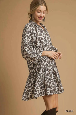 Umgee Leopard Print Tiered Mini Dress