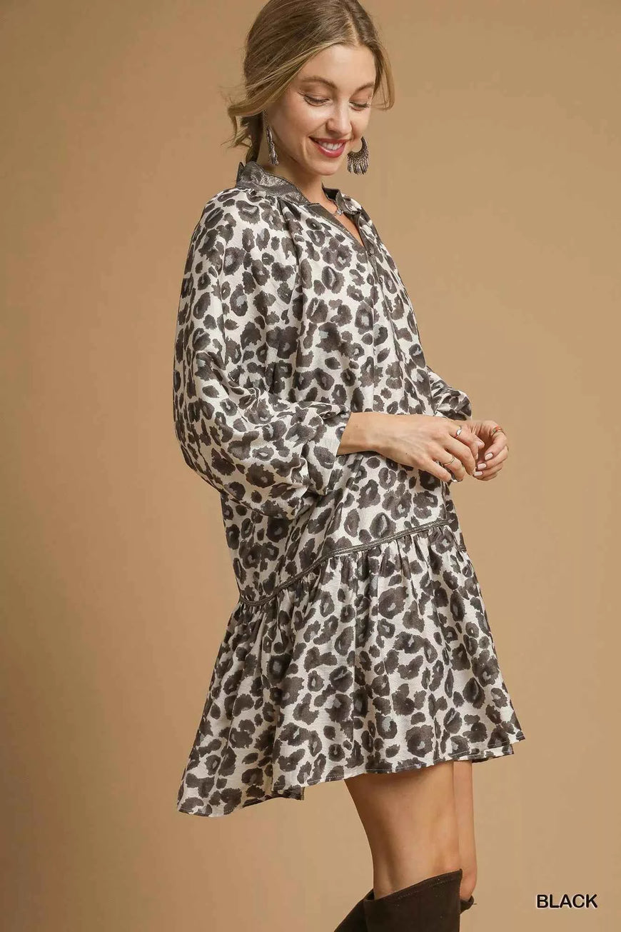 Umgee Leopard Print Tiered Mini Dress