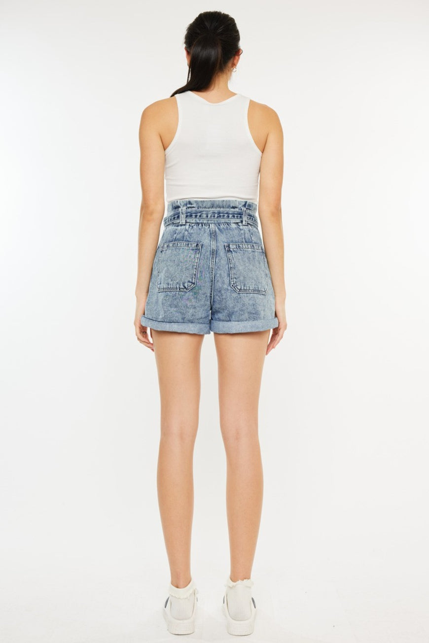 Kancan Ultra High Rise Paperbag Denim Shorts - TopFashionHQ