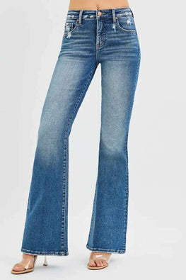 RISEN Full Size Tummy Control High Rise Flare Jeans Plus Size