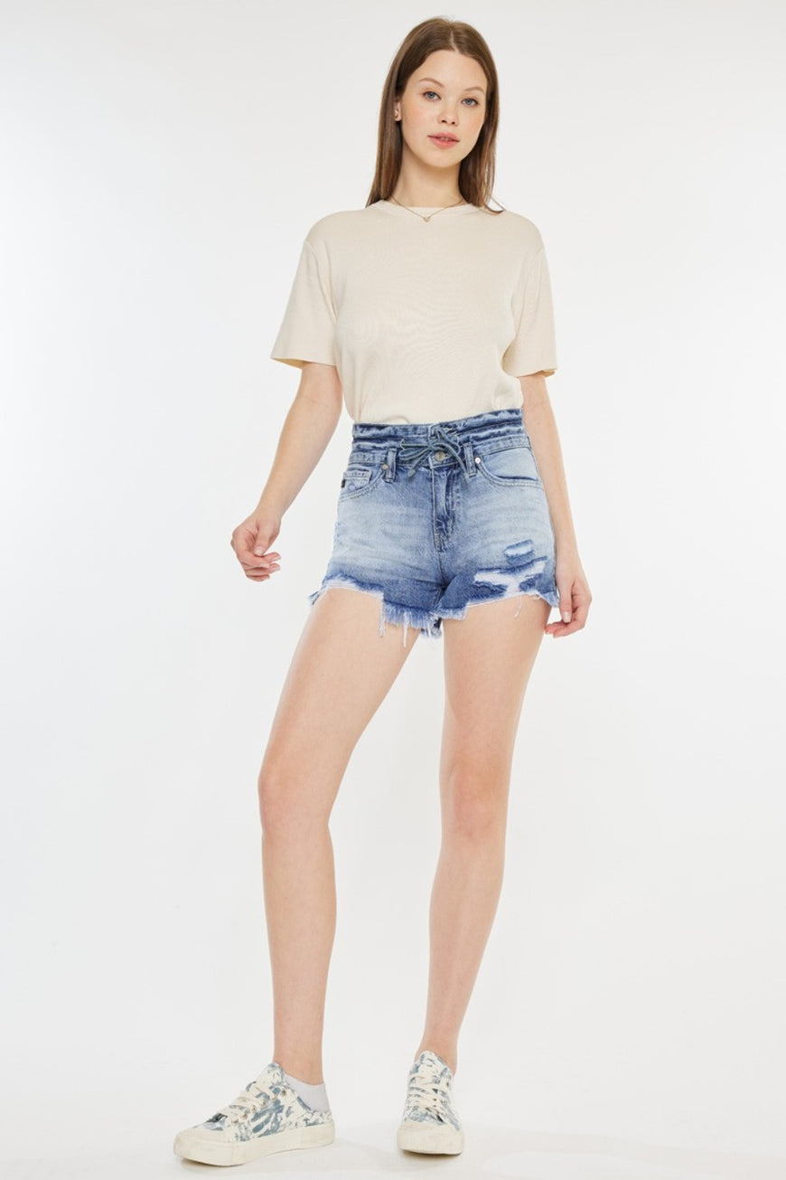 Kancan High Rise Frayed Hem Denim Shorts - TopFashionHQ