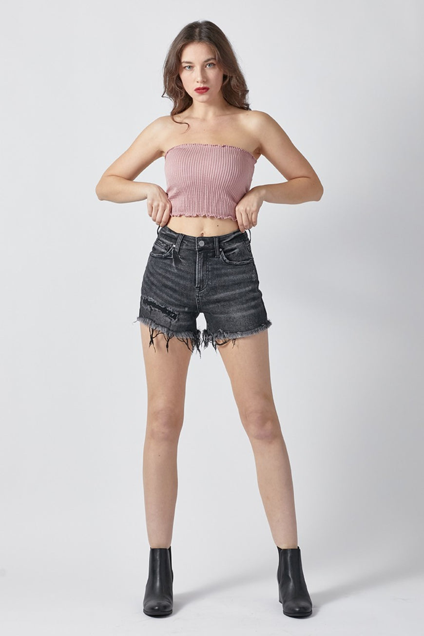 RISEN Raw Hem Denim Shorts with Pockets - TopFashionHQ