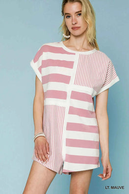 Umgee Mixed Striped Short Sleeve Romper