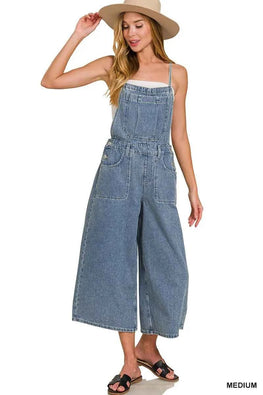 Zenana Denim Medium Washed Wide Leg Overalls
