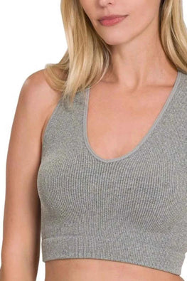 Zenana Seamless Ribbed Cropped Racerback Tank Top