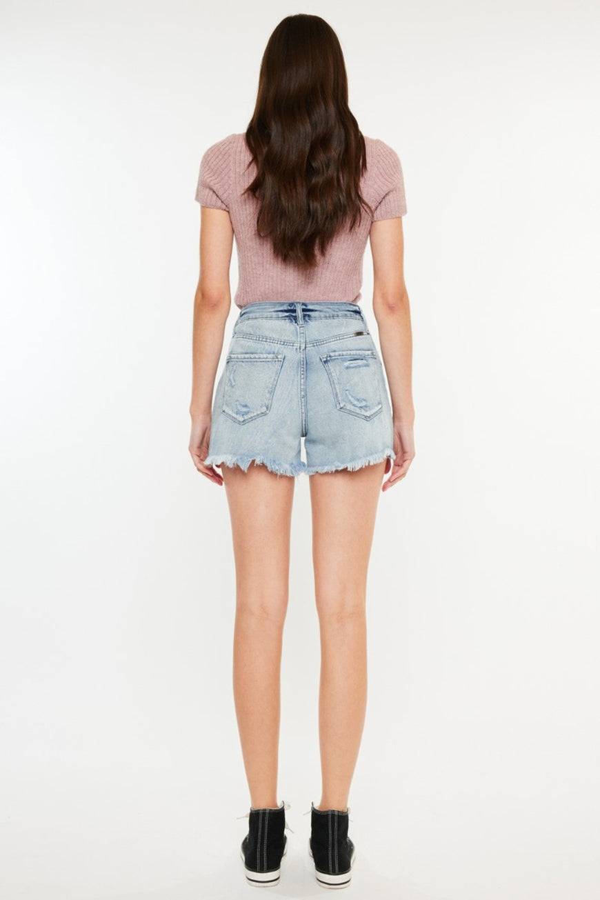 Kancan Distressed High Waist Denim Shorts with Pockets - TopFashionHQ