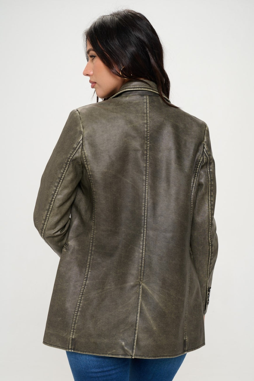 Coalition LA Single-Breasted Vegan Leather Blazer - TopFashionHQ