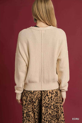 Umgee Chunky Cable Knit V-Neck Button-Up Cardigan