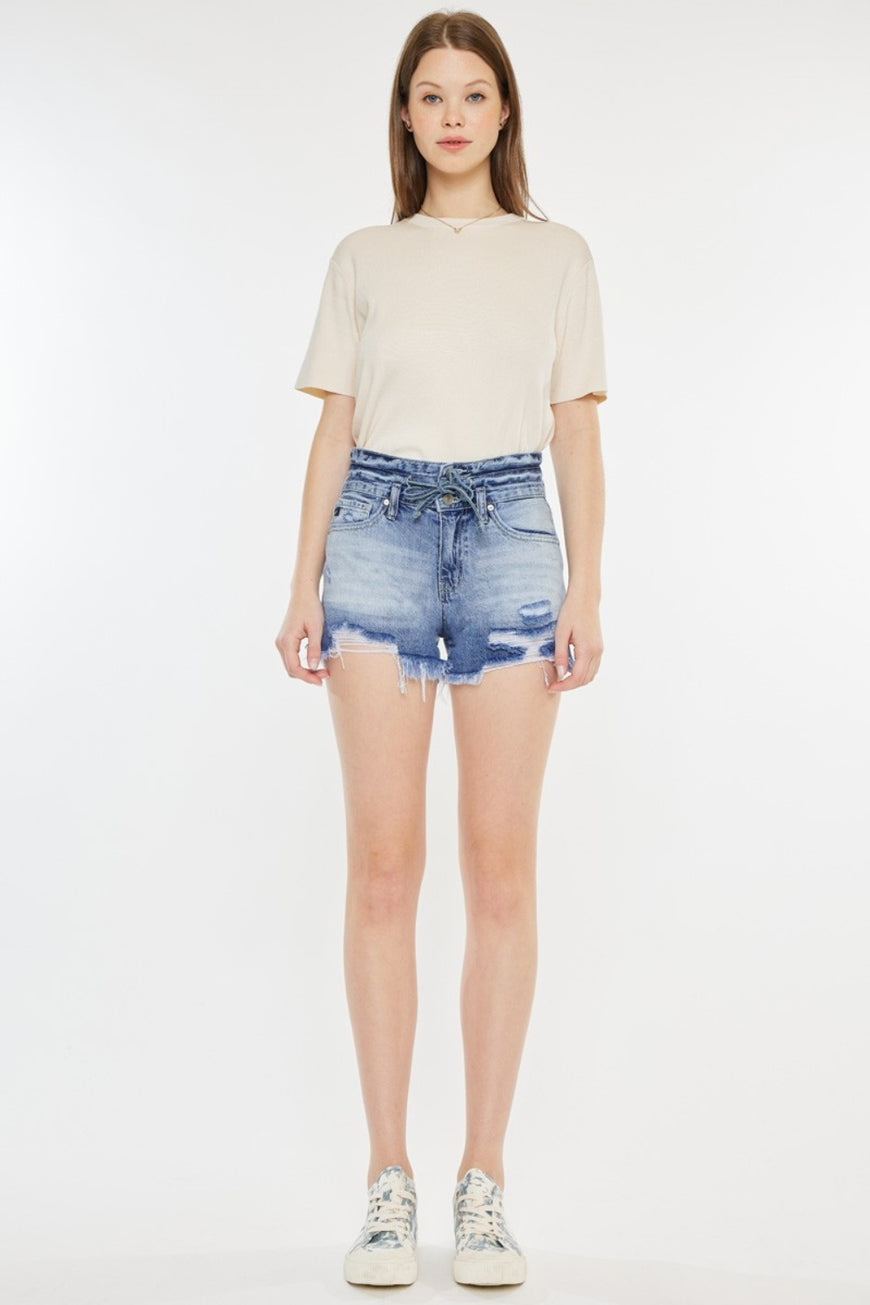 Kancan High Rise Frayed Hem Denim Shorts - TopFashionHQ