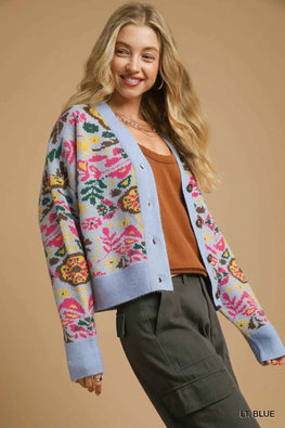 Umgee Floral Knit Button-Up Cardigan