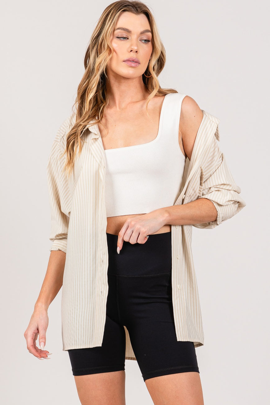SAGE + FIG Striped Button Up Long Sleeve Shirt - TopFashionHQ