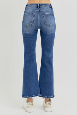 RISEN Full Size Distressed High Rise Crop Flare Jeans