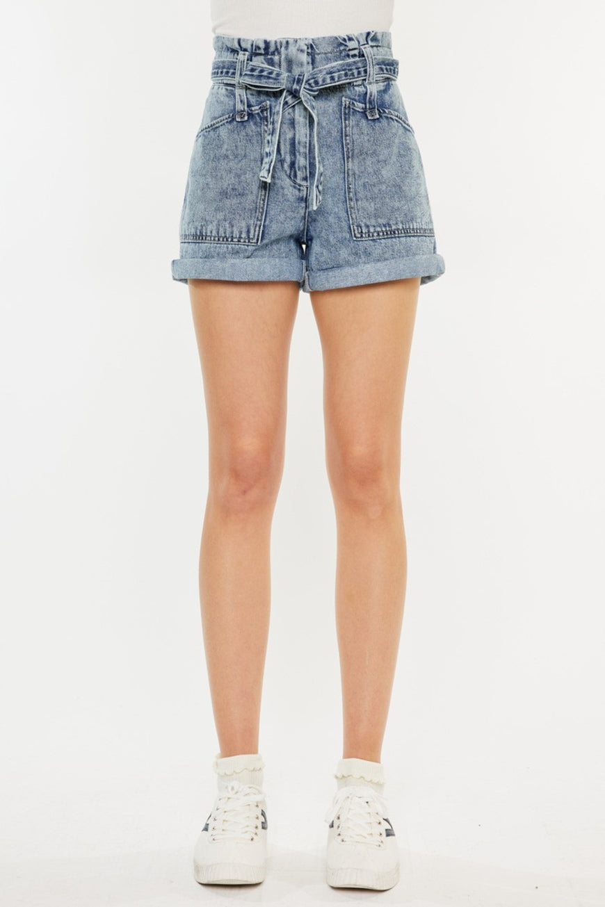 Kancan Ultra High Rise Paperbag Denim Shorts - TopFashionHQ