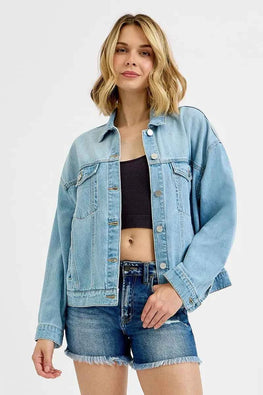 RISEN Washed Dropped Shoulder Denim Jacket
