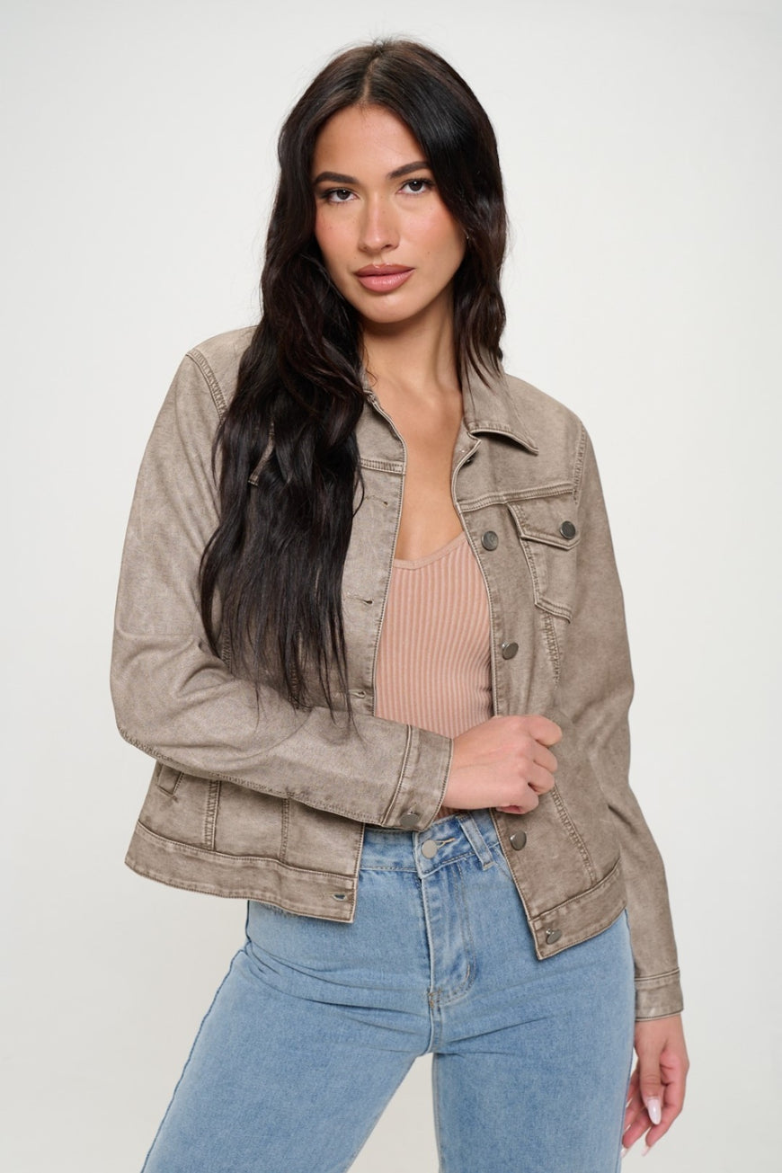 Coalition LA Button Down Cargo Vegan Leather Shacket - TopFashionHQ