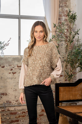 Sew In Love Full Size Fuzzy Long Sleeve Knit Top - TopFashionHQ