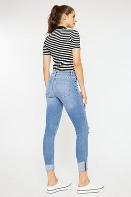 Kancan Distressed Cat's Whiskers Button Fly Jeans - TopFashionHQ