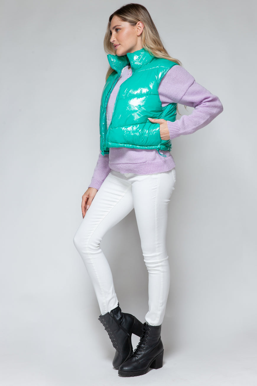 Snobbish Zip Up Turtleneck Shiny Quilted Vest - TopFashionHQ