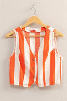 HYFVE Woven Striped V-Neck Button Down Vest