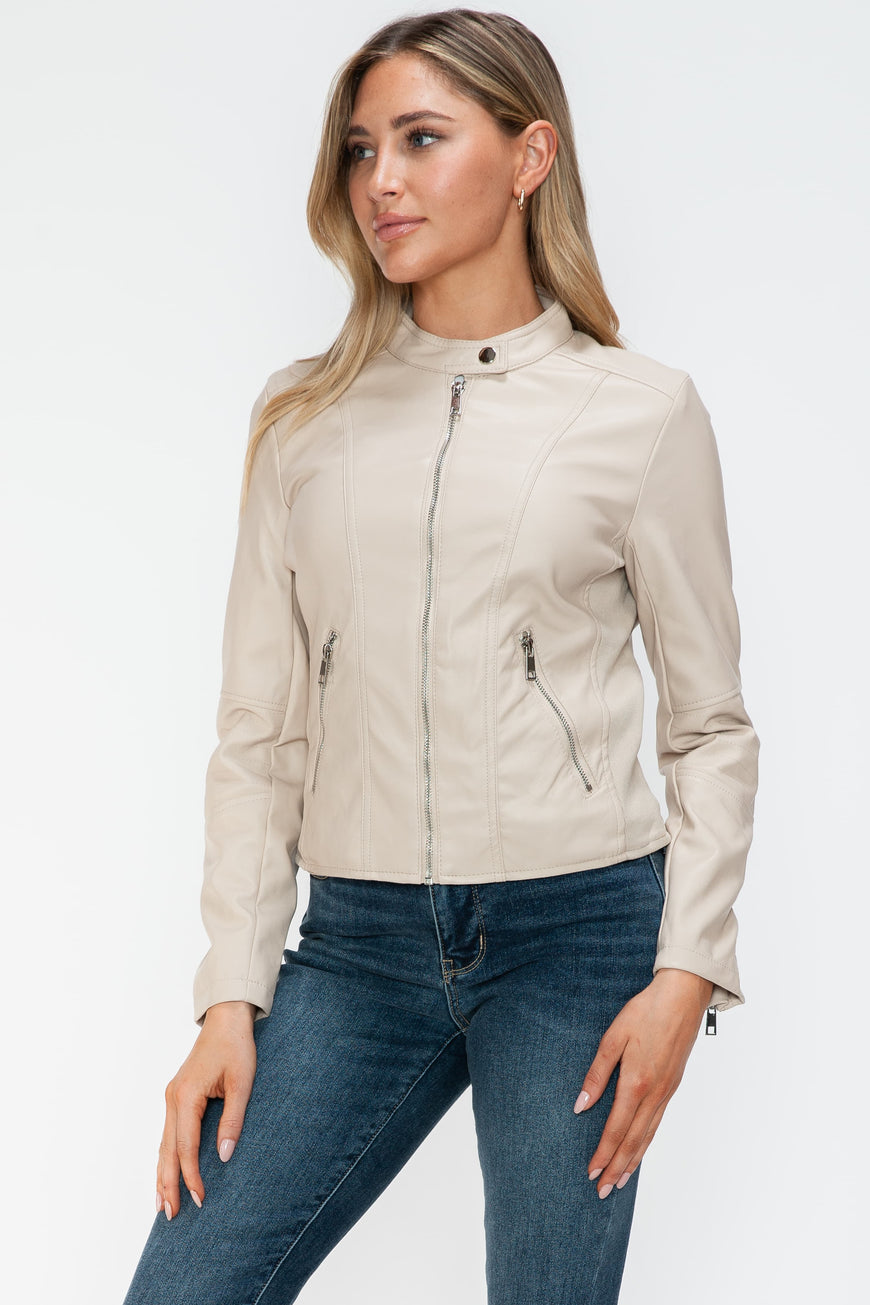 Snobbish PU Leather Zip Up Jacket with Pockets - TopFashionHQ