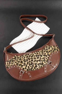 Fame Leopard Print Half Moon Shoulder Bag