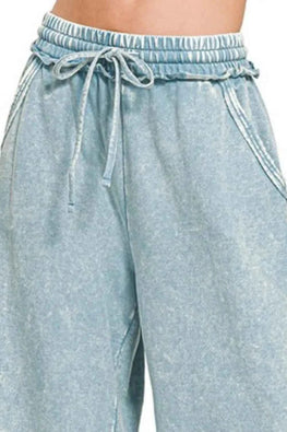 Zenana Washed French Terry Palazzo With Pockets