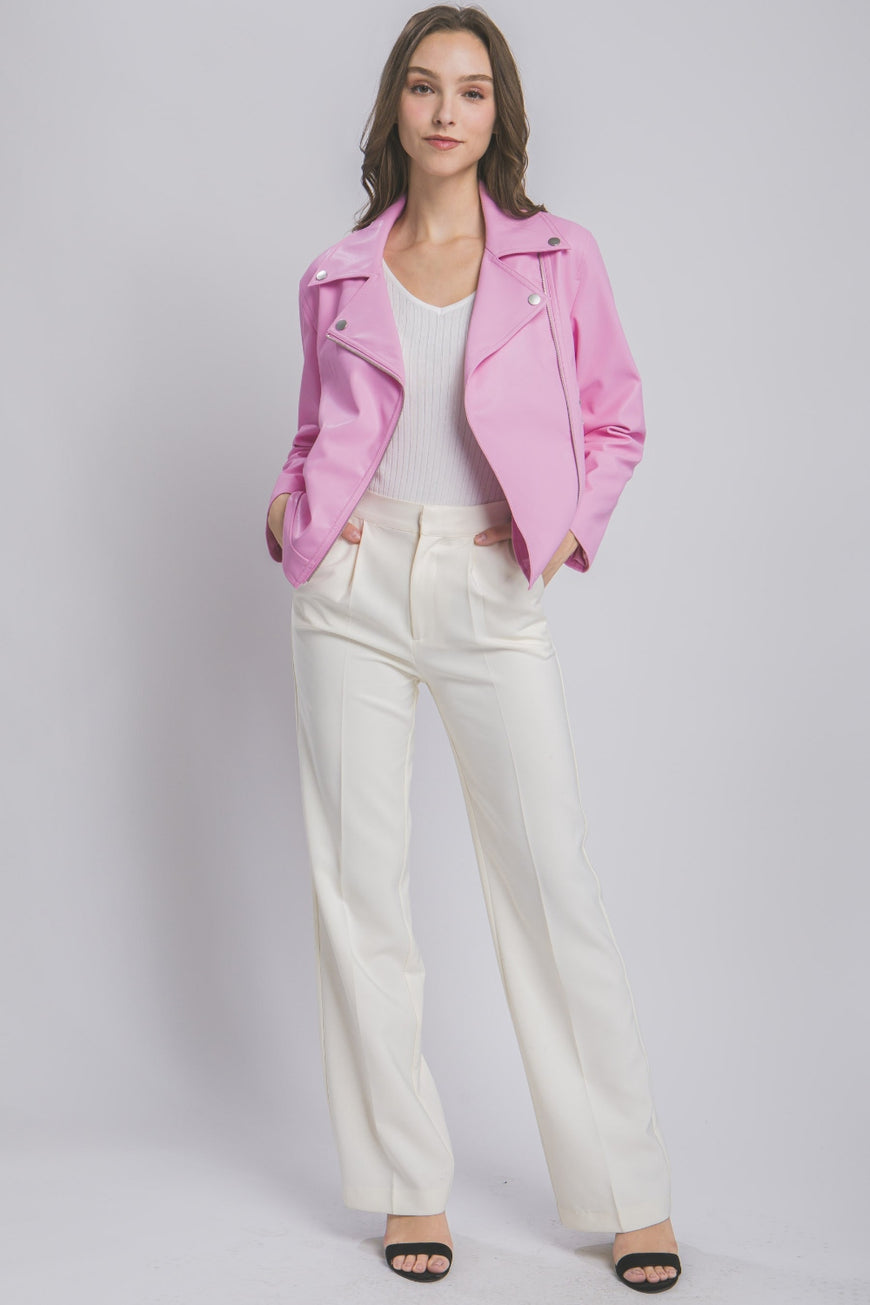Love Tree Collared Neck Zip Up Jacket - TopFashionHQ