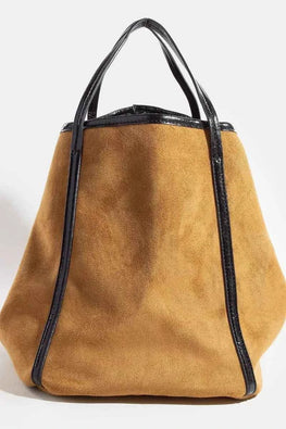 Fame Suede Tote Faux Leather Trim Shoulder Strap