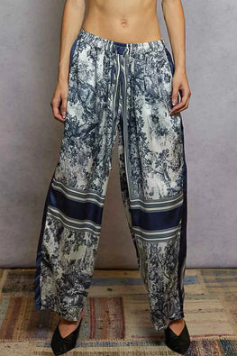POL Floral Printed Woven Wide Leg Drawstring Pants