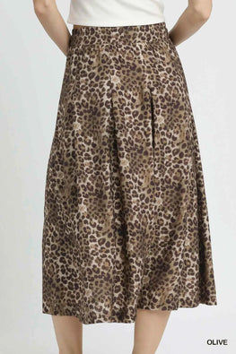 Umgee Drawstring Leopard Midi Skirt