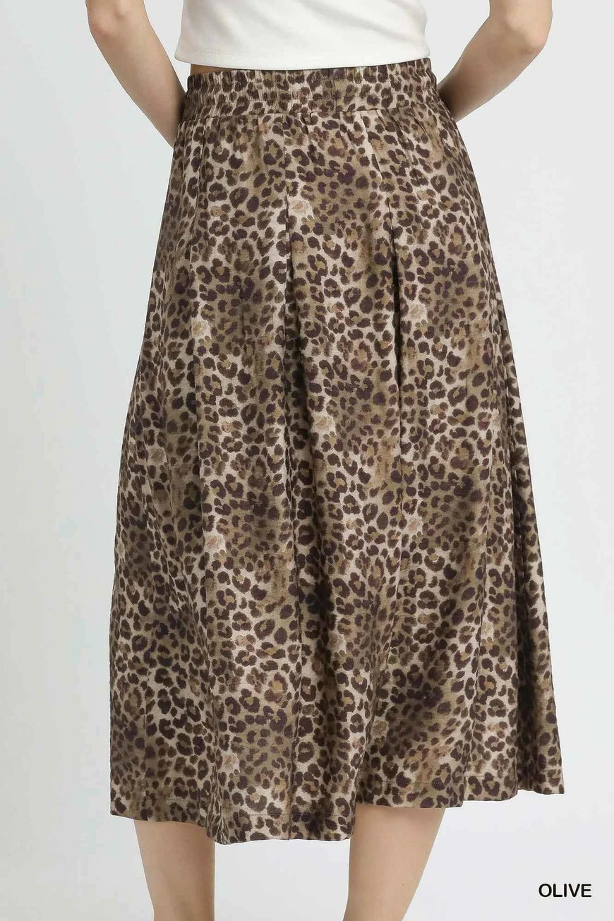 Umgee Drawstring Leopard Midi Skirt