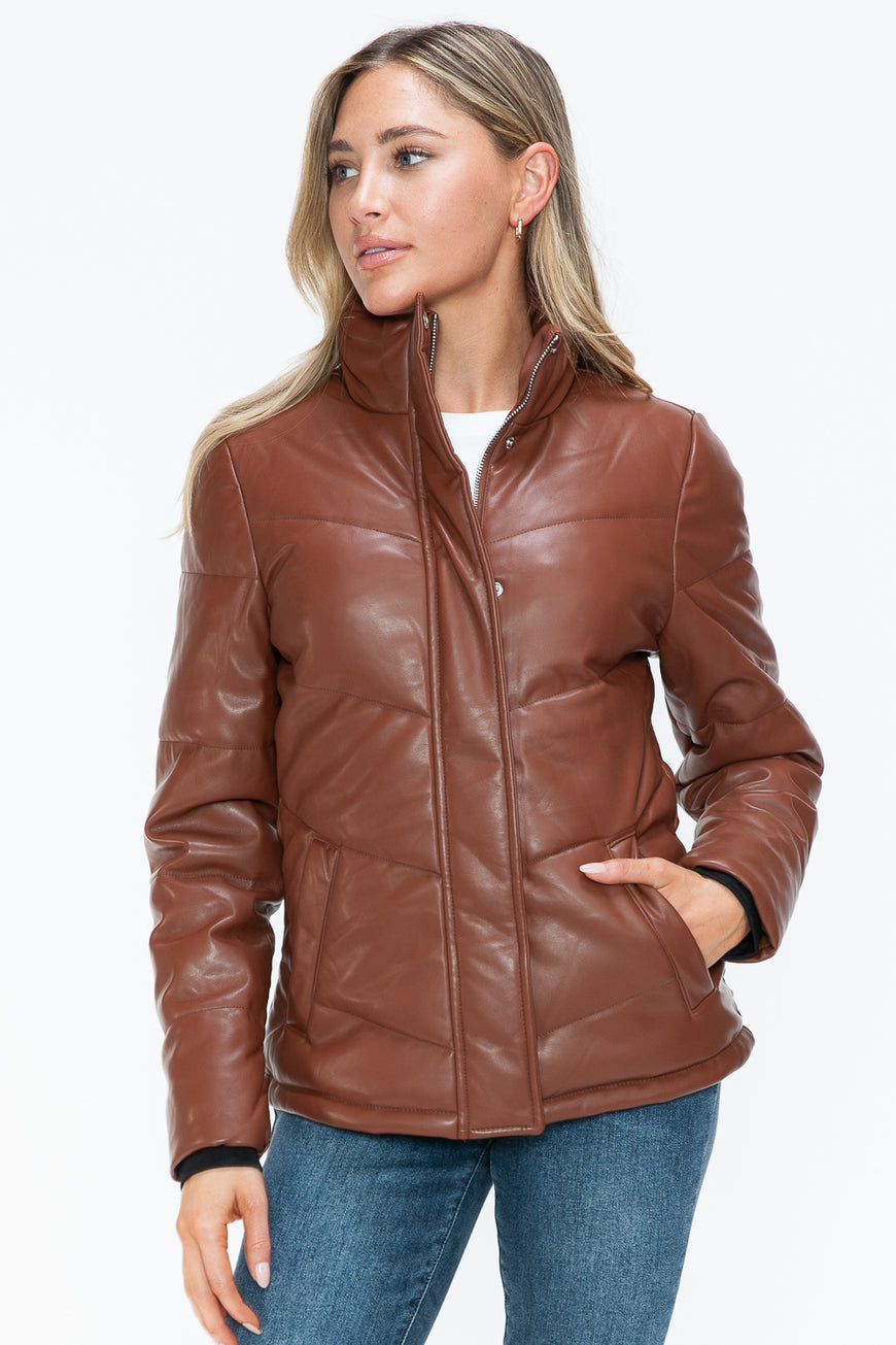 Snobbish Pocketed Zip Up Turtleneck Puffer Jacket - TopFashionHQ