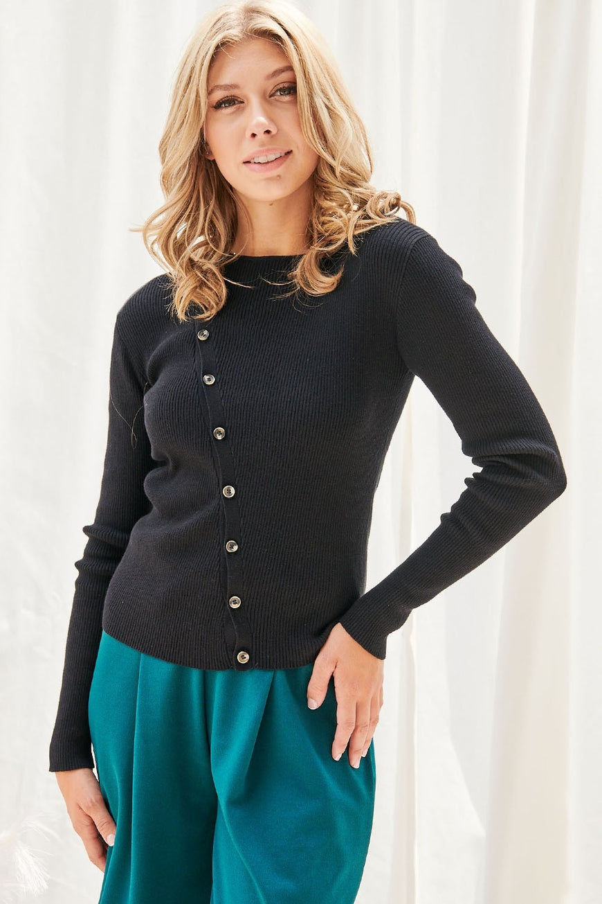 Faith Apparel Button Up Long Sleeve Knit Top - TopFashionHQ