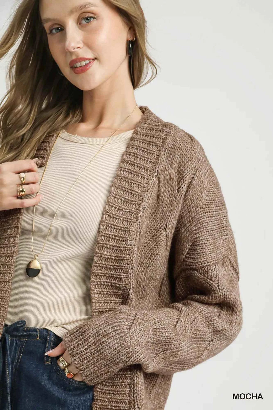 Umgee Chunky Cable Knit Open Front Cardigan